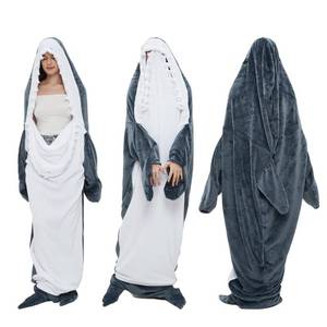 lot 80554 image: PoVwlty Wearable Shark Blanket Onesie Sleeping Bag, Super Soft Cozy Flannel Hoodie Shark Tail Blankets for Adults Teens Kids (1, GREY, L FOR 61-66 INCH HEIGHT)