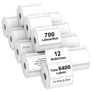 lot 80556 image: AveneMark 12 Rolls 3� X 2� Direct Thermal Labels for Barcodes, Address Labels Perforated & Compatible with Rollo & Zebra Desktop Label Printers (700Roll)