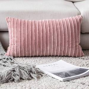 lot 80575 image: UGASA Velvet Pillow Covers Soft Striped Decorative Throw Cushion Case with Hidden Zipper for Home CouchBedroomSofa, Cozy Solid Oblong Lumbar Pillowcase 1 Piece 12x20, Baby Pink