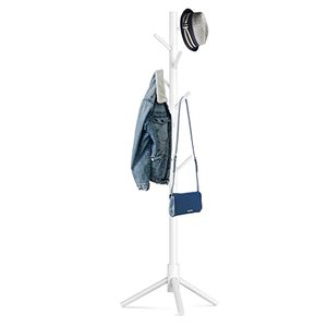 lot 80591 image: Hupmad Wooden Tree Coat Rack Stand,Sturdy Freestanding Coat Rack with 8 Hooks,3 Adjustable Height for Child Adult,Wood Coat Stand Tree Fits Entryway Bedroom Office for Bags,Hats