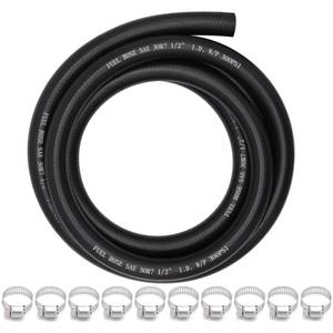 lot 80618 image: Ruikarhop 12 inch Fuel Hose Line Push Lock NBR Rubber 10FT SAE 30R7 300PSI With 10 Clamps