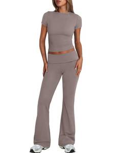 lot 80619 image: Trendy Queen Lounge Sets For Women 2 Piece Casual Y2K Outfits Short Sleeve Cropped Tops Fold Over Flare Pants Tracksuits S