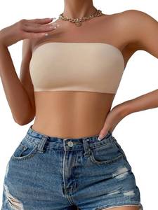 lot 80620 image: Verdusa Womens Seamless Bandeau Bra Padded Strapless Bralette Tube Top Apricot Beige M