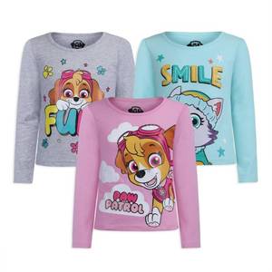 lot 80623 image: Paw Patrol Nickelodeon Everest and Skye Girls 3 Pack Long Sleeve T-Shirts - BlueGreyPink 3t