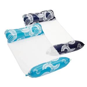 lot 80625 image: Waterlife 4-in-1 Pool Hammock 2-Pack, Inflatable Pool Chair Float, Water Hammock (Saddle, Lounge Chair, Hammock, Drifter), Navy & Light Blue