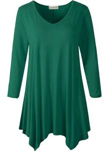 lot 80629 image: LARACE Plus Size Tops for Women Tunic Asymmetrical Dress Shirts 34 Sleeve V Neck Flowy Ladies Clothes for Leggings(Deep Green 1X)