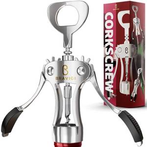 lot 80639 image: Premium Wine Opener, Wing Corkscrew - Made wHeavy Duty Stainless Steel Screw & Zinc Alloy Body - Perfect Corkscrew to Open Wine & Beer Bottles - Great Bootle Opener For Bartenders, Restaurants & Home