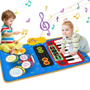 lot 80643 image: Baby 2 in 1 Musical Mats-Piano Keyboard & Drum for Toddlers-Early Education Portable Touch Musical Play mat-Learning Toys Gifts for 1 2 3 4 5 Ages Baby Girls Boys Toddler