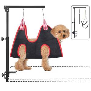 lot 80645 image: KELIXU Dog Grooming Arm with Clamps, Pet Grooming Table Arm with Hammock Harness &Two No Sit Haunch Holder, Adjustable Pet Grooming Supplies for SmallMedium Pets, Black