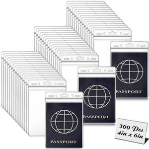 lot 80646 image: Patelai 300 Pcs 4 x 6 Inch Clear Passport Holders Bulk Plastic Waterproof PVC Badge Holder Large Vertical Badge Sleeve for ID Credit Card Name Plane Ticket Receipts Travel Conferences
