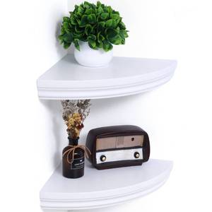 lot 80648 image: Floating Corner Shelves, 2 Tier Fan-Shaped Corner Wall Shelves, Corner Shelves Wall Mounted, Corner Floating Shelves for Bedroom Kitchen Living Room Bathroom Office, 12-45W x 12-45D x 2 H, White