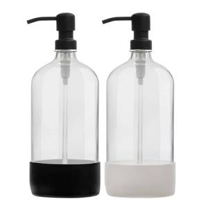 lot 80985 image: 32 oz Glass Pump Bottle Rustproof Stainless Steel Pump, Funnel, and Lids. Modern Farmhouse Vintage Jar, Large Glass Shampoo Bottles with Pump and Laundry Soap Dispenser - Black
