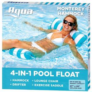 lot 80994 image: Aqua Original 4-in-1 Monterey Hammock Pool Float & Water Hammock � Multi-Purpose, Inflatable Pool Floats for Adults � Patented Thick, Non-Stick PVC Material � Light Blue