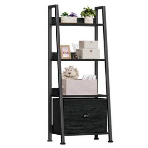 lot 80995 image: Furologee 4-Tier Ladder Shelf, Ladder Bookshelf with Removable Drawer, Bookcase Storage Rack Organizer, Freestanding Storage Shelves for Living Room, Home Office, Bedroom, Black Oak