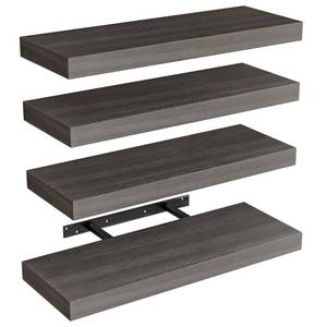 lot 81017 image: Fixwal 15.8in Floating Shelves, Rustic Wood Finish Wall Shelves Set of 4, Shelves for Wall Decor, with Invisible Brackets for Bathroom, Living Room,Bedroom and Kitchen(Gray)