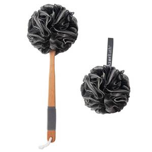 lot 81019 image: AmazerBath Shower Sponge Loofah Back Scrubber, PE Soft Mesh Loofah Body Scrubber with Long Wooden Handle, Bath Sponge for Men Women (Black)