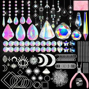lot 81022 image: 370 Pcs Crystal Suncatcher Kits Hanging Chandelier Crystals Prisms Parts Rainbow Maker Pendants for Stained Glass Window Hanging DIY Sun Catchers Beads Indoor Window Outdoor Garden Decor (Sliver)