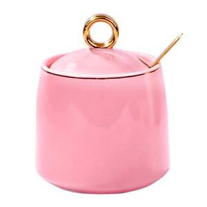 lot 81027 image: BOSILI Ceramic Sugar Bowls with Lid Spoon for Sugar Seasoning, Sugar Bowl with Lid and Stainless Steel Spoon for Home and Kitchen (Pink)