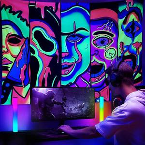 lot 81034 image: Blacklight Horror Face Tapestry Trippy Tapestry Wall Hanging, UV Reactive Tapestries Glow in The Dark Party Backdrop Tapestry for Bedroom (30 x 40)