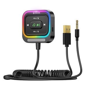 lot 81040 image: Syncwire Bluetooth 5.4 Aux Car Adapter Large Mic&Noise Cancellation Bluetooth 3.5mm Receiver for Car with Coiled Cable Light SwitchHands-Free Call HiFi Deep Bass Plug-and-Play for Stereo Audio