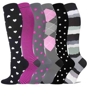 lot 81048 image: Hi Clasmix 6 Pairs Graduated Pink Compression Socks for Women&Men Circulation 20-30mmhg Knee High Sock (Multicoloured, LXL)