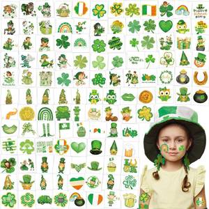 lot 81072 image: St. Patricks Day Tattoos Temporary Glitter 150PCS Saint Patricks Day Face Stickers St Pattys Day St Patricks Accessories Shamrock Decorations Gifts for Kids Party Favors
