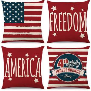 lot 81093 image: Tosewever 4th of July Decorations Pillow Covers 18x18 inch Set of 4, Independence Day Memorial Patriotic Freedom Stars Stripes Cushion Case for Sofa Couch Bed Home Outdoor Car (18 x 18, RedStripes)