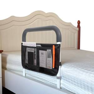 lot 81095 image: Bed Rails for Elderly Adults Safety with Adjustable Heights Storage Pocket Assist Support Side Railings for Seniors Citizens Slides Under Bed Guard Bed Handles Bars (Light Grey Handle)