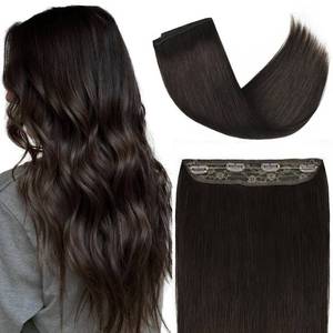 lot 81110 image: Invisible Wire Hair Extensions Real Human Hair, 14 Inch 75G Dark Brown Remy Human Hair Extensions with 4 Clips, Long Straight Thick Layered Transparent Fish Wire Secret Hairpiece for Women