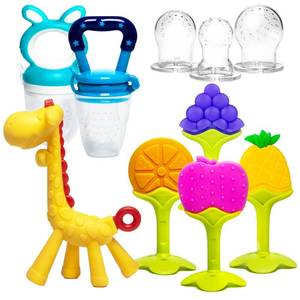 lot 81121 image: HONGTEYA Teething Toys for Babies 0-6 Months 6-12 Months 6 Pack- 4 Teethers for Babies Baby 2 Fruit Feeders for Newborn Infants BPA Free Natural Organic Freezer Silicone Baby Teethers Set