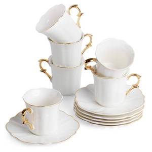 lot 81125 image: BTaT- Espresso Cups and Saucers, 2.4 oz, Set of 6, Gold Trim and Gift Box, Demitasse Espresso Cups, Porcelain Espresso Cups with Saucer, Espresso Cup and Saucer Set, Demitasse Cups, Mothers Day Gift