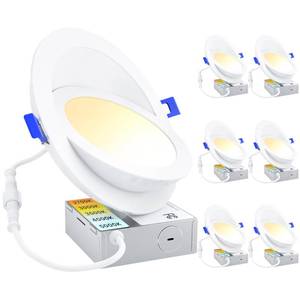 lot 81129 image: Ensenior 6 Pack LED Gimbal Recessed Lighting 6 Inch with Junction Box, 2700K-5000K Selectable 5CCT Adjustable Directional Eyeball Light, Dimmable 360°90° Angled Ceiling Downlight, 1300LM, 13W-FCC