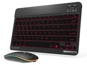 lot 81132 image: Backlit Bluetooth Keyboard and Mouse Combo for iPad Air Pro Mini Tablet iPhone Android Samsung Smartphone Cell Phone Rechargeable Ultra Slim Wireless Keyboard Mouse Portable iPadOS 13 & Above (Black)
