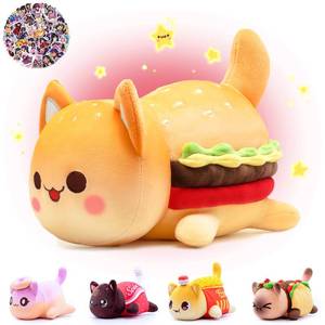 lot 81135 image: KOWSl� 61-PCS - 11-inches Cheeseburger Cat Plush  60-Sticker - Meemaows Cute Food Cat Plush Collection - 100% Polyester Plushie Pillow Embroidered - Soft Stuffed Animal Collectible (Cheeseburger Cat)