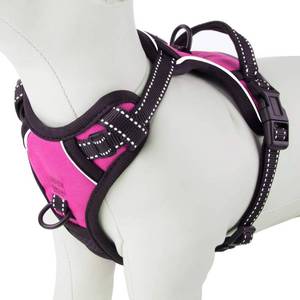 lot 81138 image: PHOEPET Reflective Dog Harness No Pull Large Breed Vest with 2 Metal Leash Attachment Hooks(XL, Pink)