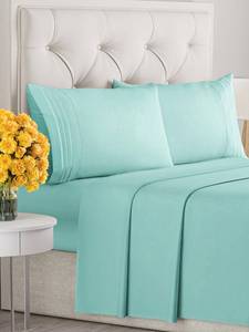 lot 81148 image: Queen Size 4 Piece Sheet Set - Comfy Breathable & Cooling Sheets - Hotel Luxury Bed Sheets for Women & Men - Deep Pockets, Easy-Fit, Extra Soft & Wrinkle Free Sheets - Spa Blue Oeko-Tex Bed Sheet Set