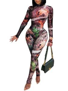 lot 81160 image: Ekaliy Womens See Through Mesh Jumpsuit Two Piece Sheer Outfits Clubwear High Neck Bodycon Jumpsuits Pants Sets Women 2 Piece Brown Outfits Mesh Romper M