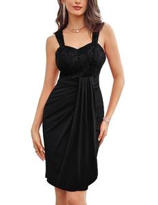 lot 81164 image: GRACE KARIN Womens Sexy Sequin Sparkly Glitter Ruched Cocktail Pary Club Dress Wrap Sweetheart Neck Bodycon Dress Black XLARGE
