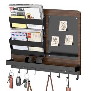 lot 81172 image: CLESOO Key and Mail Holder for Wall Mount - 8 Key Hooks Mail Organizer Wall Mount with 2 Mail Holders, Magnetic Board, Floating Shelf - Key Rack Hanger Home Decorative for Entryway Hallway Letter