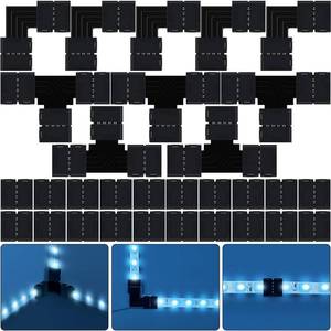 lot 81180 image: 30 Pieces RGB LED Strip Connector Full Kit, 4 Pin 10 mm Gapless Solderless Adapter Extension Compatible with SMD 5050 LED Strip, 20 Gapless Connectors, 5 L Connectors and 5 T Connectors (Black)