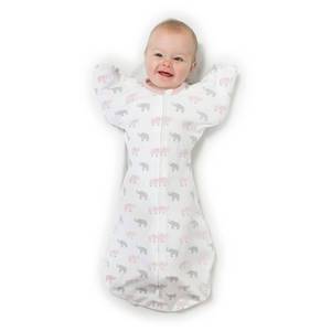 lot 81183 image: Amazing Baby Transitional Swaddle Sack with Arms Up Half-Length Sleeves and Mitten Cuffs, Tiny Elephants, Pink, Large, 6-9 Months (Parents� Picks Award Winner, Easy Transition with Better Sleep)