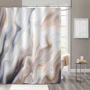 lot 81189 image: MitoVilla Tan Brown Marble Shower Curtain Set for Bathroom Decor, Modern Abstract Standard Taupe Ombre Fabric Shower Curtain for Bathtub, Luxury Wave Shower Curtain, 72 x 72