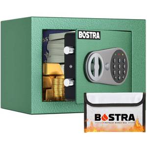 lot 81193 image: Bostra Fireproof Safe Box with Sensor Light & Fireproof Bag, Money Safe Box with Digital Keypad,Security Safe Box for Home, 0.23 Cubic Small Safe with Keys & Pass Code for Cash Jewelry Green