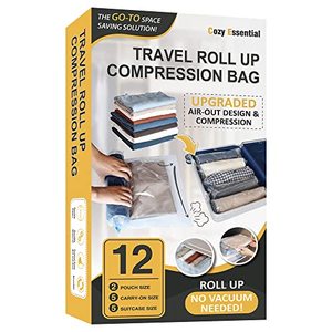 lot 81206 image: 12 Hand Roll Up Compression Travel Bags-Space Saver Bags for Luggage and Cruises (5 Large, 5 Medium, 2 Small), No Vacuum Needed