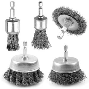 lot 81225 image: WENHUALI 5 Pcs Drill Wire Brush Set, Heavy Duty Wire Brush Wheel for Drill, 14 Hex Shank Wire Brush Drill Attachments Coarse Carbon Steel Crimped, Great for Cleaning Rust, Paint, Abrasive