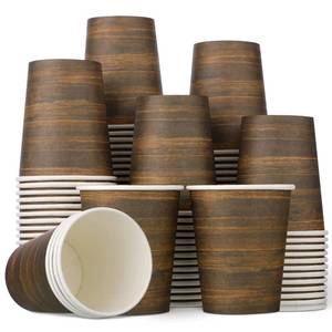 lot 81236 image: 100 Pieces 9 Oz Rustic Wood Disposable Coffee Paper Cups Hot Cold Drinks Cups Vintage Party Supplies Farmhouse Style Decorations for Western Themed Birthday Camping Baby Shower Party