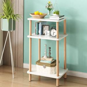 lot 81251 image: exilot 3-Tier Side Table, Tall End Table with Storage Rack, Wooden Bedside Table for Living Room Bedroom Office No-Tool Assembly White.