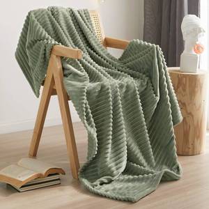 lot 81254 image: Geniospin Throw Blanket for Couch, Bed, Sofa � 280GSM Super Soft Lightweight Blanket with Stripe, 3D Ribbed Jacquard Blanket, Plush Fuzzy Cozy Throws, Warm and Breathable (Sage Green, 50x60 inches)