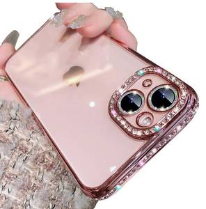 lot 81259 image: AmazFCCY Rhinestones Case for iPhone 15 Plus 6.7, Cute Glitter Bling Sparkly Plating Luxury Diamond Soft Clear TPU Thin Camera Protection Girls Case for Apple iPhone 15 Plus 2023 (Pink)