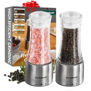 lot 81262 image: Salt and Pepper Grinder Set - KucheCraft Intuitive Salt Grinder & Pepper Grinder Refillable - Stainless Steel Manual Salt and Pepper Mill with Aroma Sealable Cap - Up to 5 Preset Grind Sizes